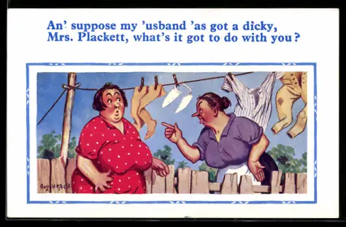 Künstler-AK Donald McGill: An`suppose my `usband `as got a dicky...