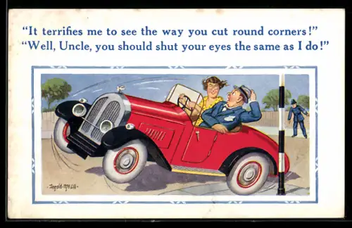 Künstler-AK Donald McGill: It terrifies me to see the way you cut round corners!