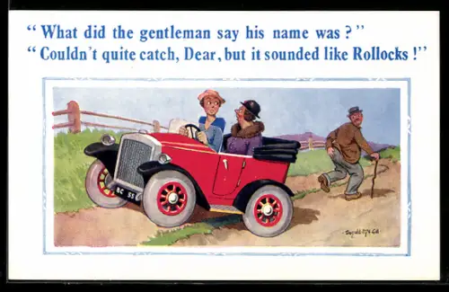 Künstler-AK Donald McGill: What did the gentleman say his name was?