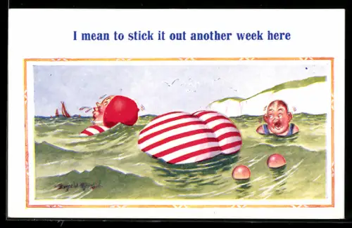 Künstler-AK Donald McGill: I mean to stick it out another week here, At the Sea