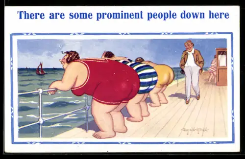 Künstler-AK Donald McGill: There are some prominent people down here, At the Sea