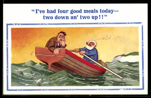 Künstler-AK Donald McGill: I`ve had four good meals today...