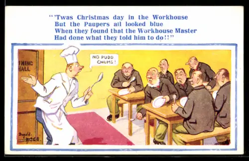 Künstler-AK Donald McGill: Twas Christmas day in the Workhouse...