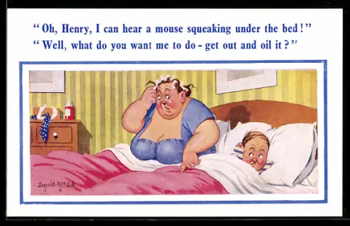 Künstler-AK Donald McGill: Oh Henry, I can hear a mouse squeaking...