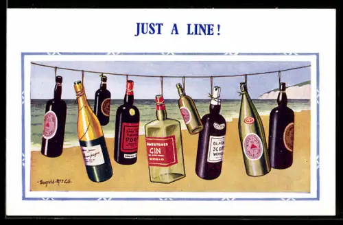 Künstler-AK Donald McGill: Just a line!, At the Beach