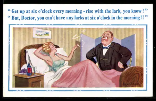 Künstler-AK Donald McGill: Doktor sucht eine junge Dame auf