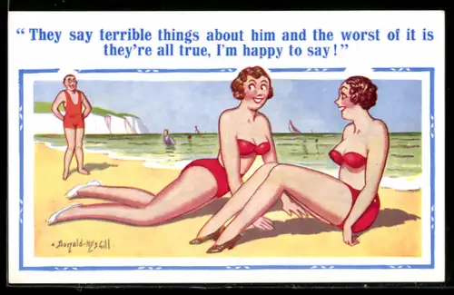 Künstler-AK Donald McGill: They say terrible things about him..., At the Beach