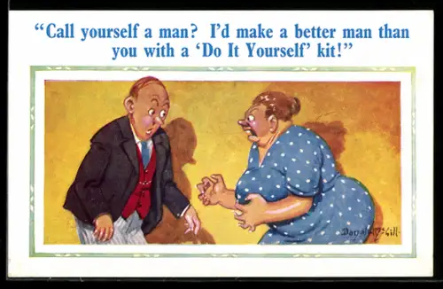 Künstler-AK Donald McGill: Dame schimpft mit ihrem Mann