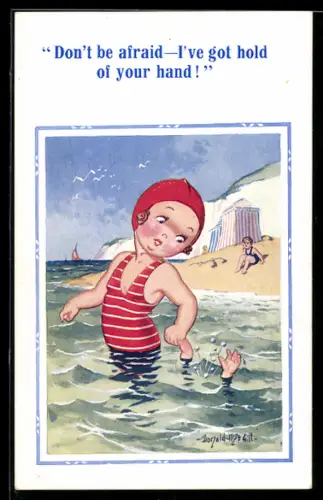 Künstler-AK Donald McGill: Frau im Badeanzug und Mann