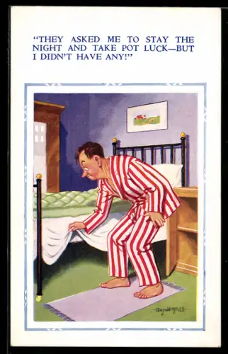 Künstler-AK Donald McGill: Mann schaut unters Bett