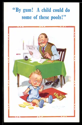 Künstler-AK Donald McGill: Vater am Tisch mit Kind