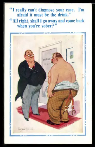 Künstler-AK Donald McGill: Dicker Mann beim Arzt