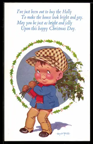 Künstler-AK Donald McGill: Junger Mann mit Misteln, Weihnachtsgruss