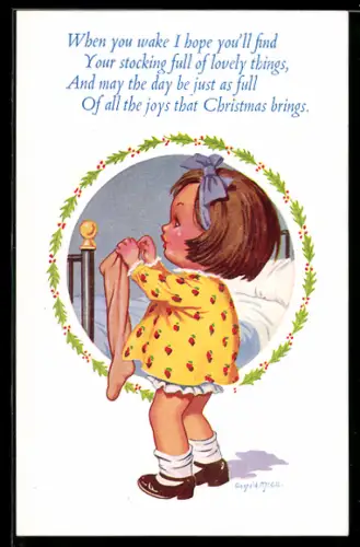 Künstler-AK Donald McGill: Mädchen mit Socken am Bett