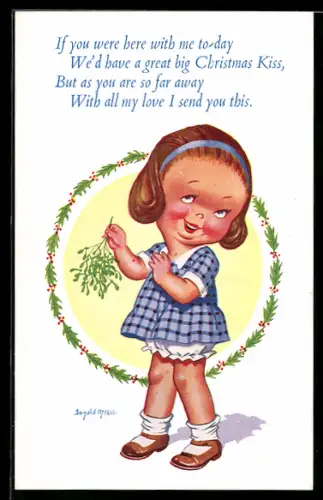 Künstler-AK Donald McGill: Fräulein mit Mistelzweig