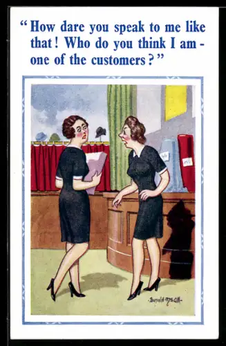 Künstler-AK Donald McGill: Zwei Angestellte unterhalten sich