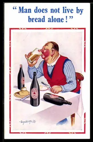 Künstler-AK Donald McGill: Betrunkener sitzt am Tisch