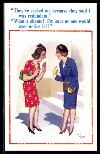 Künstler-AK Donald McGill: Zwei Frauen unterhalten sich