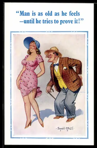 Künstler-AK Donald McGill: Älterer Herr schaut Frau nach