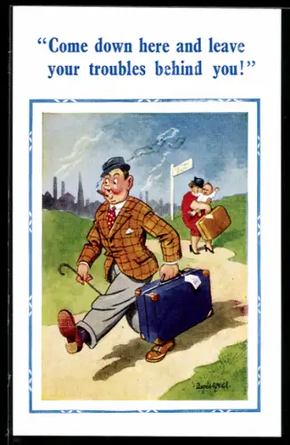 Künstler-AK Donald McGill: Familie mit Kind auf Reisen