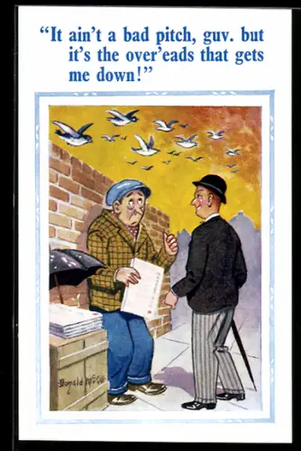 Künstler-AK Donald McGill: Kunde beim Zeitungsverkäufer