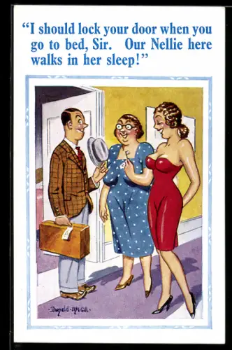 Künstler-AK Donald McGill: Our Nellie here walks in her sleep