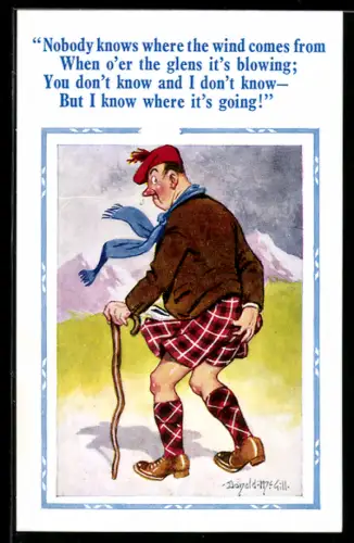 Künstler-AK Donald McGill: Schotte im Kilt
