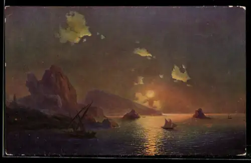 Künstler-AK sign. J. K. Aiwazowksy: Gourzouf la nuit, Russische Kunst