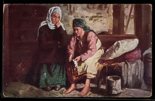 Künstler-AK sign. A. Archipow: Krankenbesuch, Russische Kunst