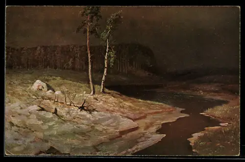 Künstler-AK sign. A. I. Kouindij: À l`île de Volosma, Russische Kunst