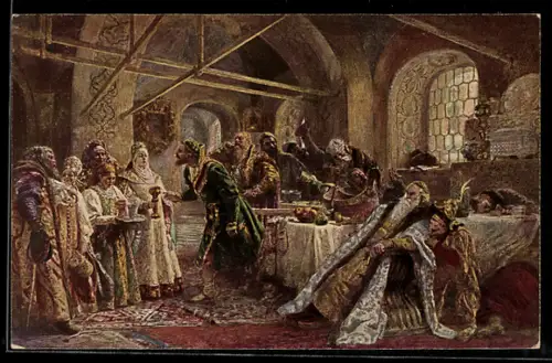 Künstler-AK sign. C. Makowsky: Kusszeremonie, Russische Kunst