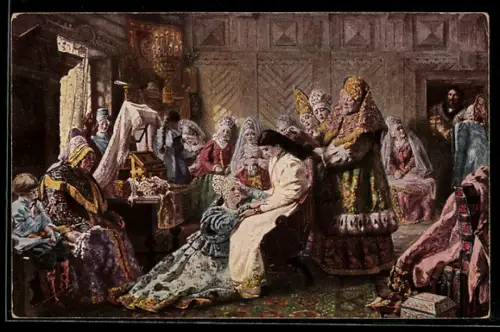 Künstler-AK sign. C. Makowsky: La toilette de la fiancée, Russische Kunst