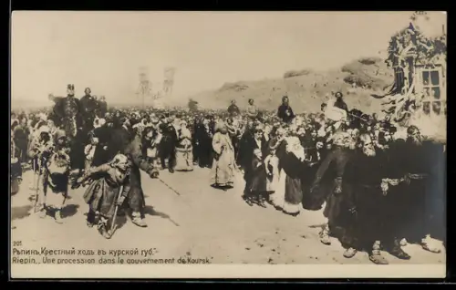 Künstler-AK sign. Riepin: Une procession dans le gouvernement de Koursk, Russische Kunst