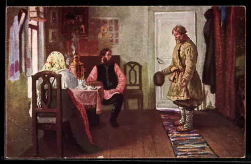 Künstler-AK sign. J. Bogdanow: Die Entlassung, Russische Kunst