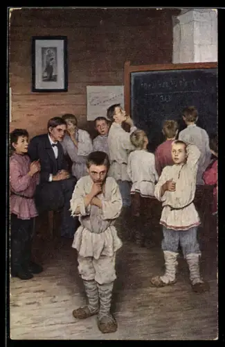 Künstler-AK sign. N. Bogdanov-Bielski: Schwierige Aufgabe, Russische Kunst