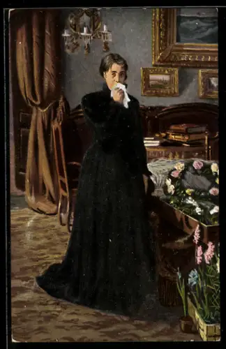 Künstler-AK sign. J. N. Kramskoi: Untröstlich, Russische Kunst