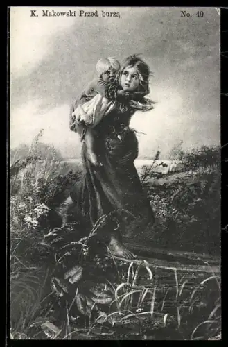 Künstler-AK sign. K. Makowski: Przed burza, Russische Kunst