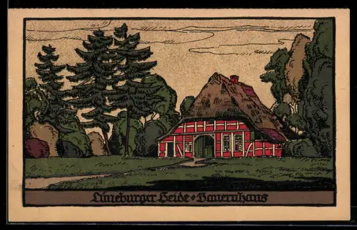Steindruck-AK Bauernhaus in der Lüneburger Heide