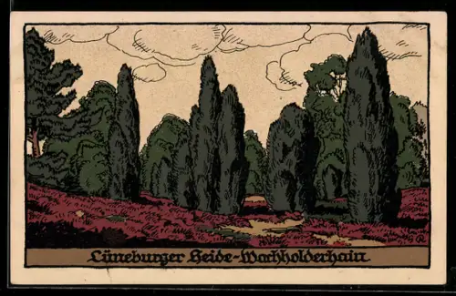 Steindruck-AK Ein Wacholderhain in der Lüneburger Heide