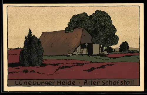 Steindruck-AK Lüneburger Heide, Alter Schafstall