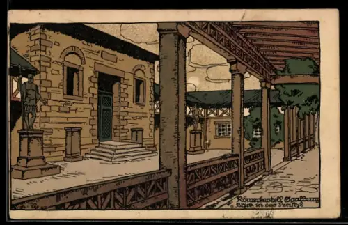 Steindruck-AK Römerkastell Saalburg, Blick in das Peristyl