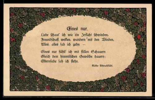 Steindruck-AK Eines nur, Liebe schaut` ich wie ein Irrlicht schwinden..., Käthe Altwallstädt