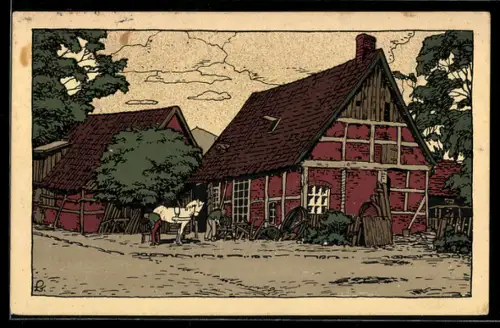 Steindruck-AK Fallingbostel, Alte Schmiede