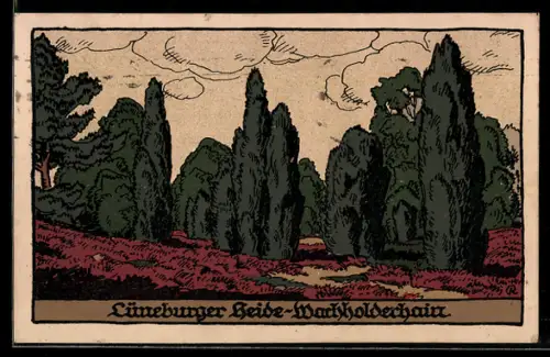 Steindruck-AK Wachholderhain in der Lüneburger Heide
