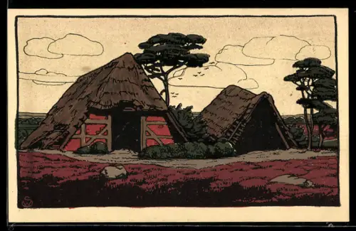 Steindruck-AK Lüneburger Heide, Alter verfallener Schafstall