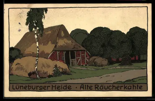 Steindruck-AK Lüneburger Heide, Alte Räucherkahte