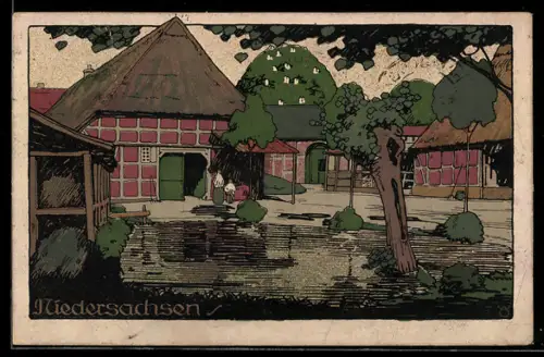 Steindruck-AK Niedersachsen, Bauernhäuser
