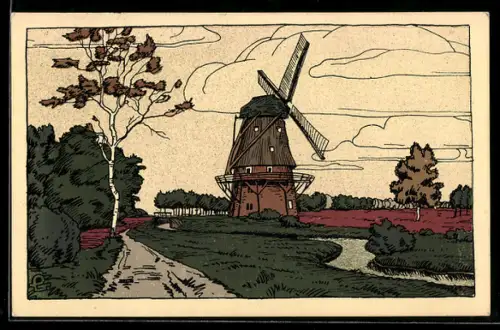 Steindruck-AK Lüneburger Heide, Am Mühlenbach