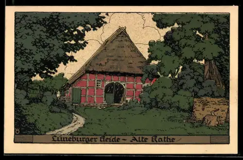 Steindruck-AK Alte Kathe in der Lüneburger Heide