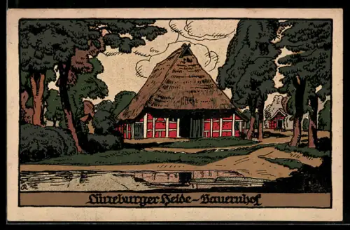 Steindruck-AK Lüneburger Heide, Bauernhof